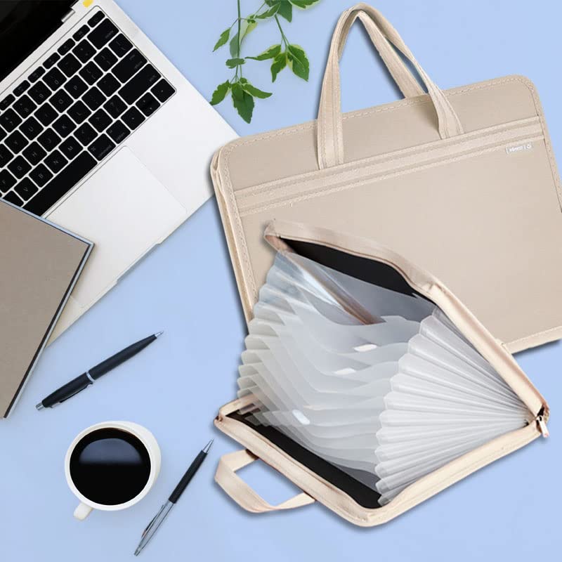 FunBlast محفظة ملفات بحجم A3 مع قفل سحاب - حقيبة تخزين ملفات بـ 12 جيب، حقيبة تنظيم ملفات السفر، حامل ملفات الفنانين/الشهادات (خوخي) - Image 5