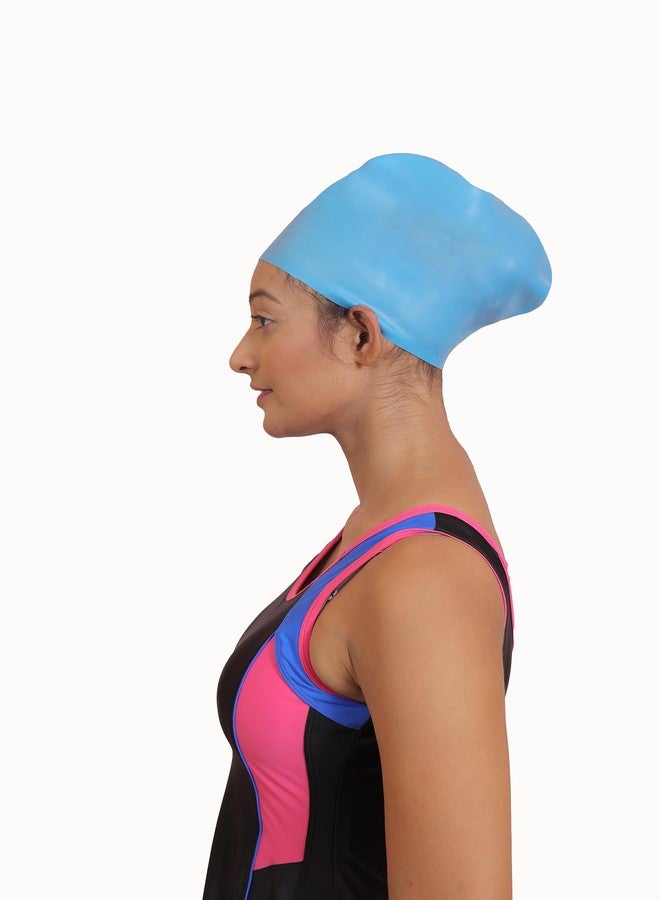 AASHRAY Latest Designed AMBUDA Shape Swim Cap for Long Hair,Waterproof Silicone Swimming Cap for Girl's and Women's (Plain) - Image 2