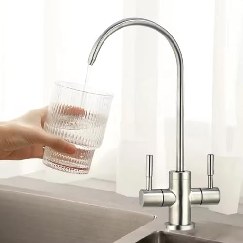 B BACKLINE Stainless Steel 304 Grade 2 in 1 Ro Water Purifiers Tap/Faucet | Double Water Inlet Tap, Filter Water Tap & Kitchen Normal Water Tap | 360° Rotatable Ro Drinking Water Filter (Brushed) - Image 1