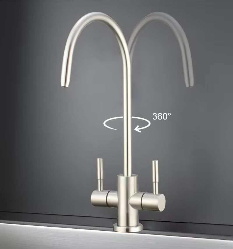 B BACKLINE Stainless Steel 304 Grade 2 in 1 Ro Water Purifiers Tap/Faucet | Double Water Inlet Tap, Filter Water Tap & Kitchen Normal Water Tap | 360° Rotatable Ro Drinking Water Filter (Brushed) - Image 4