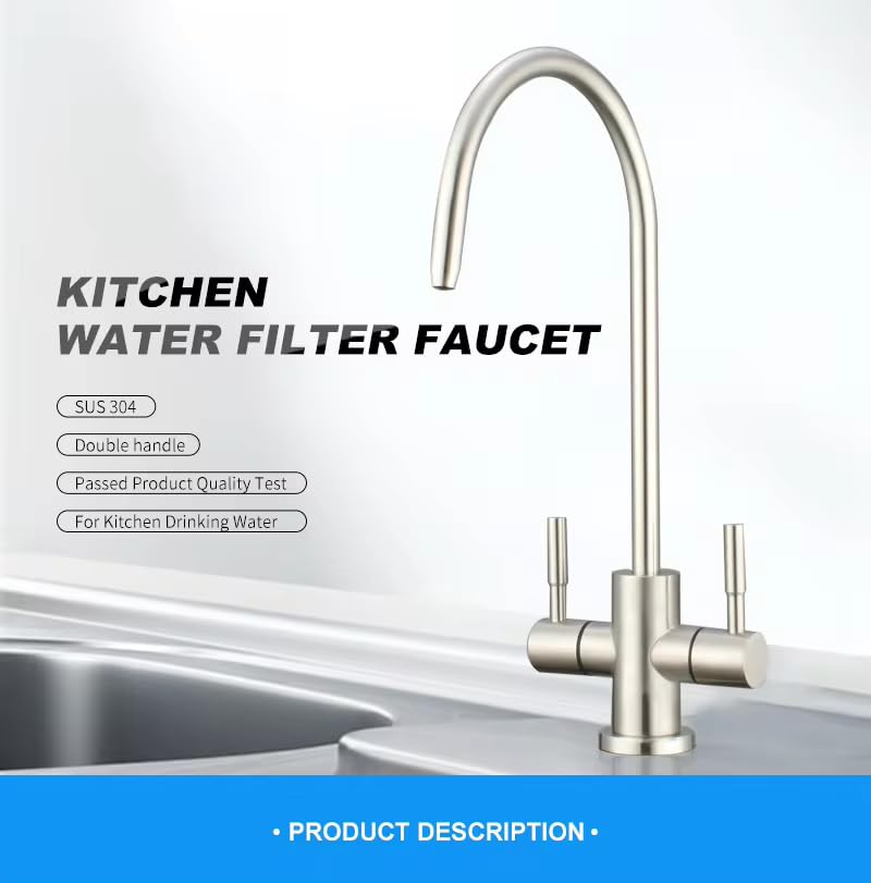 B BACKLINE Stainless Steel 304 Grade 2 in 1 Ro Water Purifiers Tap/Faucet | Double Water Inlet Tap, Filter Water Tap & Kitchen Normal Water Tap | 360° Rotatable Ro Drinking Water Filter (Brushed) - Image 3