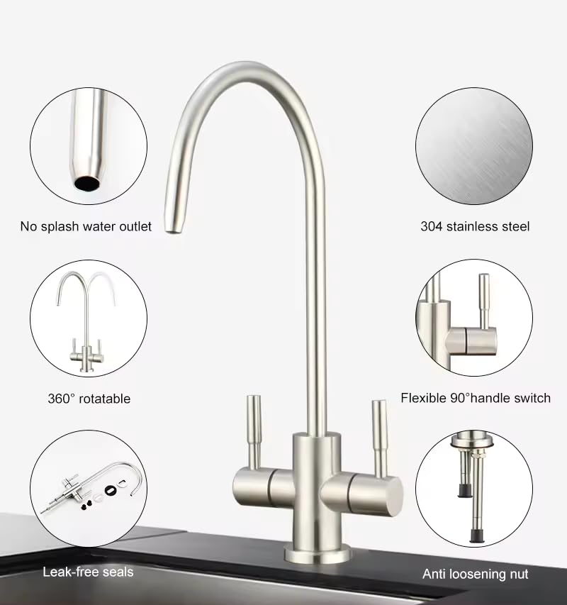 B BACKLINE Stainless Steel 304 Grade 2 in 1 Ro Water Purifiers Tap/Faucet | Double Water Inlet Tap, Filter Water Tap & Kitchen Normal Water Tap | 360° Rotatable Ro Drinking Water Filter (Brushed) - Image 2