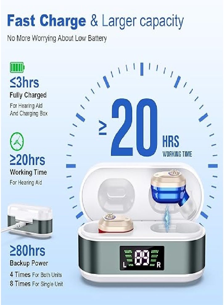 Mini wireless noise-canceling hearing aid for seniors, HD digital display, large-capacity battery charging case (red and blue) - Image 5