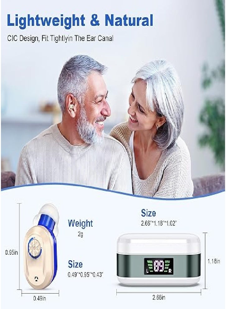 Mini wireless noise-canceling hearing aid for seniors, HD digital display, large-capacity battery charging case (red and blue) - Image 3