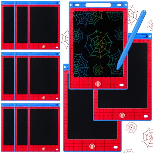 Nezyo 12 Pack Large Spider Party Favors LCD Writing Tablet 85 Inch Red Blue Spider Web Drawing Tablet Erasable Reusable Electronic Drawing Pads for Birthday Supplies Gift Goodie Bags Stuffer - Image 1