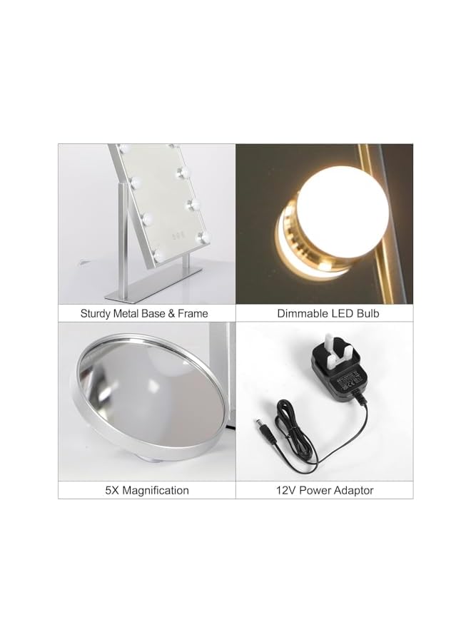 The Bros Vanity Mirror with 12 Dimmable LED Lights, 3 Color Modes, 360° Rotating and Smart Touch Control Screen & 360 Degree Rotation Makeup Mirror for Dressing Table, Sliver - Image 3