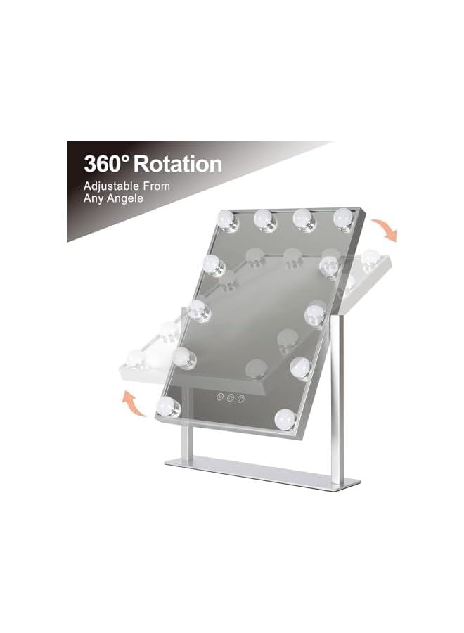 The Bros Vanity Mirror with 12 Dimmable LED Lights, 3 Color Modes, 360° Rotating and Smart Touch Control Screen & 360 Degree Rotation Makeup Mirror for Dressing Table, Sliver - Image 2