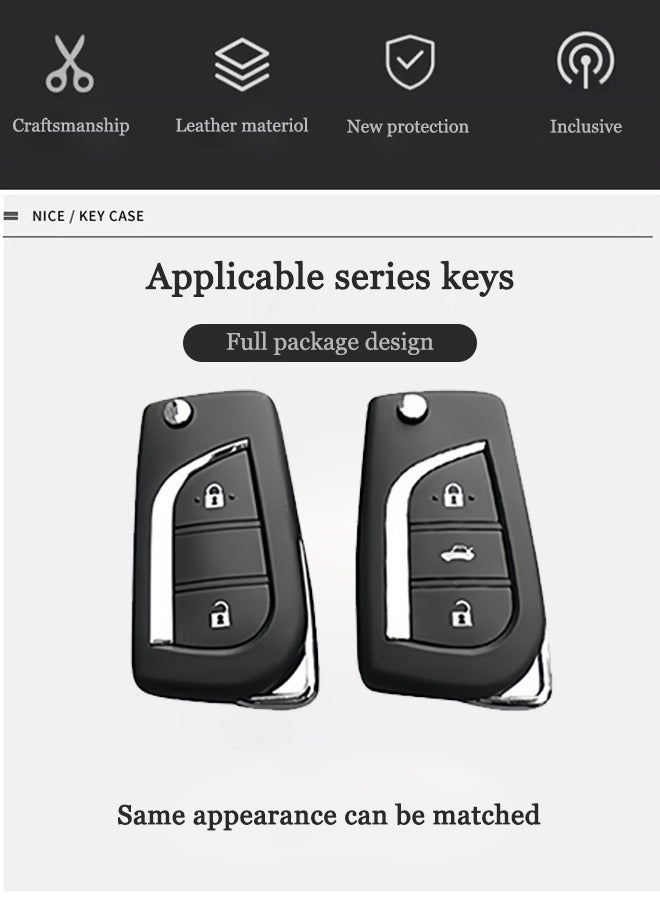 Key case, suitable for Toyota folding keys, the first layer of cowhide material, anti-fall, wear-resistant, all-inclusive design, multi-layer protection is safer, and the restored key feels goodcar. - Image 5
