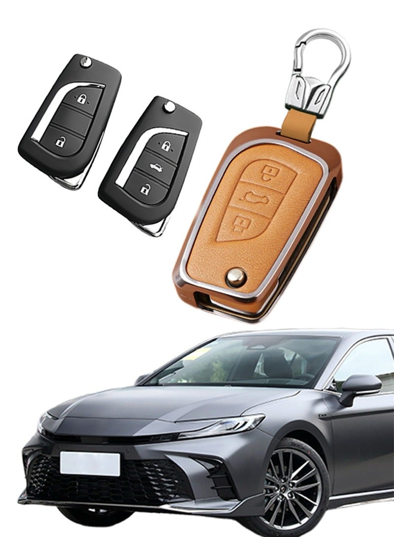 Key case, suitable for Toyota folding keys, the first layer of cowhide material, anti-fall, wear-resistant, all-inclusive design, multi-layer protection is safer, and the restored key feels goodcar. - Image 1