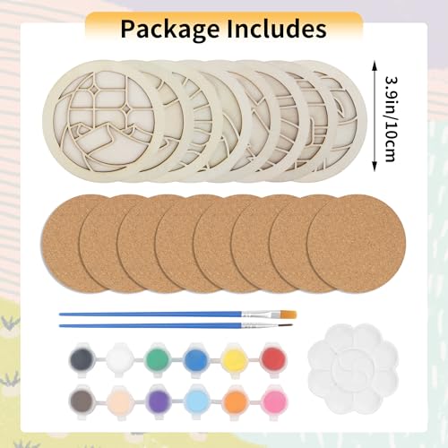 Temlum Wooden Coasters Painting Kit Paint You Own Coaster Wooden Painting Craft Kit for Adults and Beginners Art Craft Supplies Landscape - Image 3