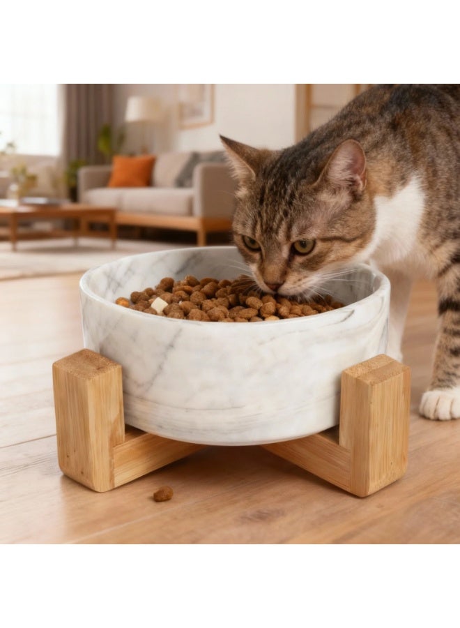 EPET Elevated Marble Pattern Ceramic Pet Bowl with Wood Stand, Single Bowl(Grey, Medium) - Image 5