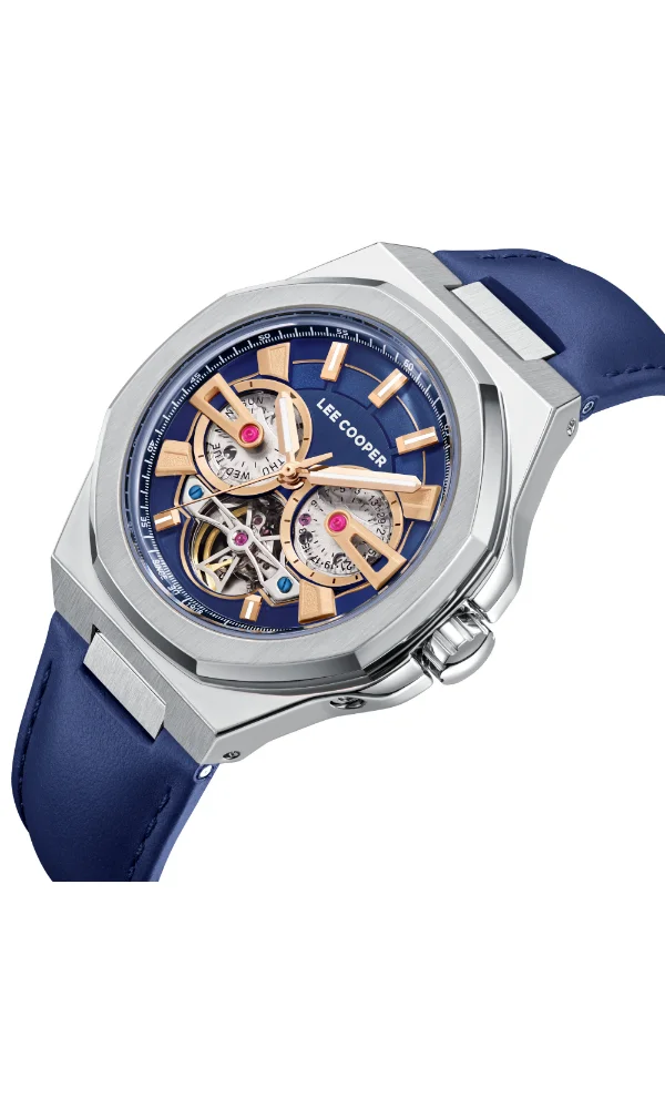 Lee Cooper Men's Automatic Display Watch With Dark Blue Leather Strap - LC08125.399