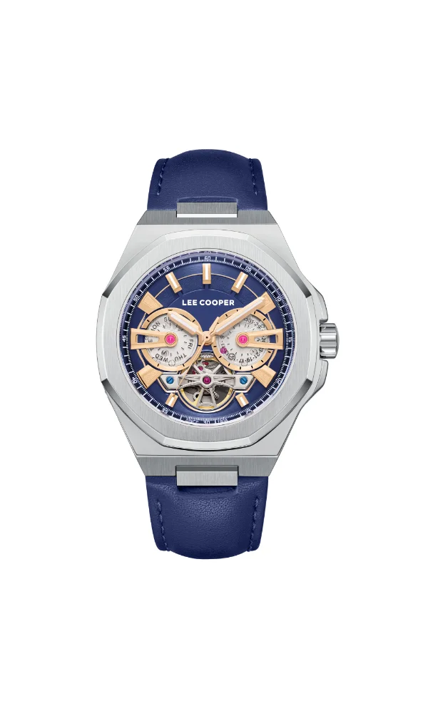 Lee Cooper Men's Automatic Display Watch With Dark Blue Leather Strap - LC08125.399