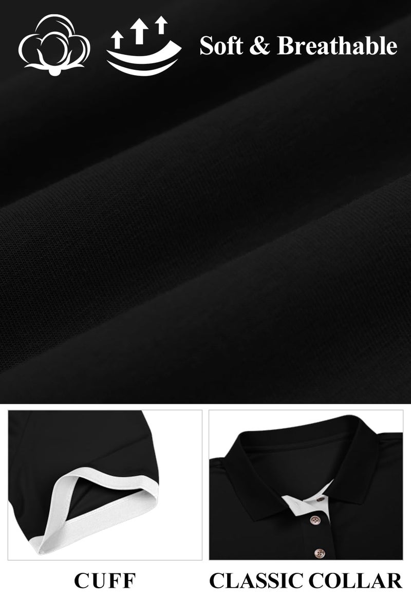 KUYIGO Men's Short Sleeve Polo Shirts Casual Slim Fit Basic Designed Cotton Collared Shirt Medium Black - Image 4