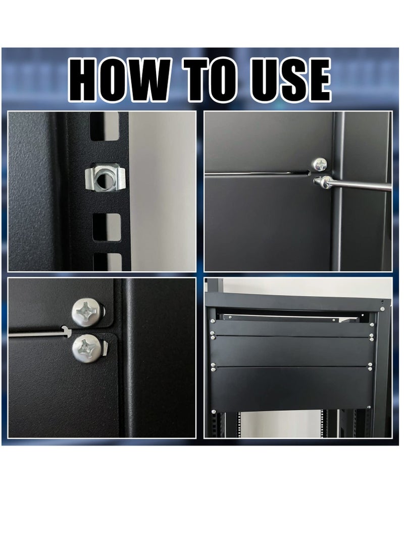 3 قطع 1U، 2U، 4U لوحة فارغة معدنية لتركيب الرفوف ولوحة حشو وتركيب فاصل 19 بوصة لتركيب رف الخادم وخزانة الرفوف باللون الأسود - Image 3