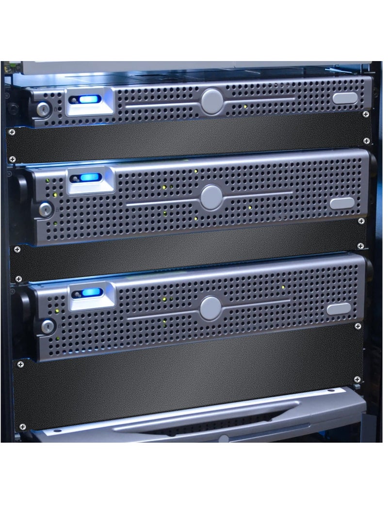 3 قطع 1U، 2U، 4U لوحة فارغة معدنية لتركيب الرفوف ولوحة حشو وتركيب فاصل 19 بوصة لتركيب رف الخادم وخزانة الرفوف باللون الأسود - Image 4