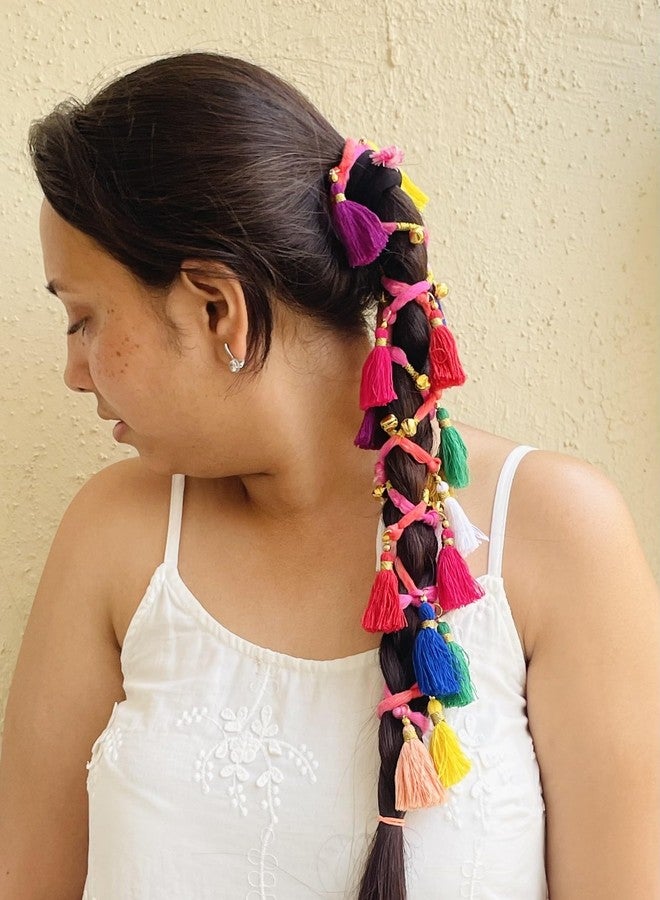 Zippy Flora Multicolor Rangoli Hair String with Tassels | Hairbraid for Navratri & Everyday Use |Choti | Colorful Thread Hair Accessories & Extensions for Ethnic Look | 1.5m Length - Image 4