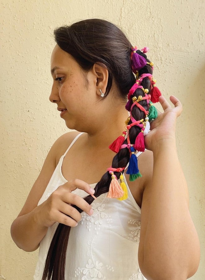Zippy Flora Multicolor Rangoli Hair String with Tassels | Hairbraid for Navratri & Everyday Use |Choti | Colorful Thread Hair Accessories & Extensions for Ethnic Look | 1.5m Length - Image 5