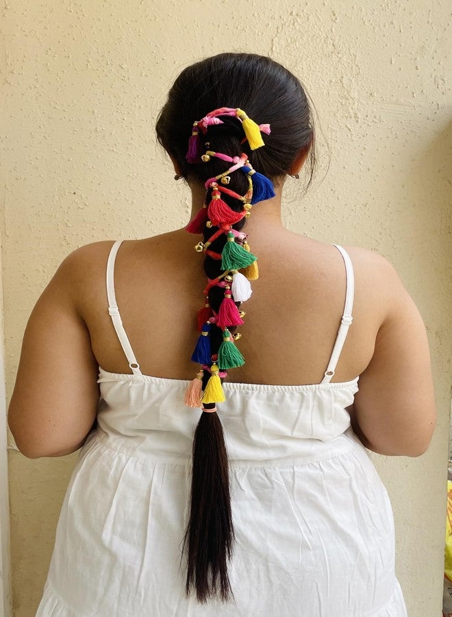 Zippy Flora Multicolor Rangoli Hair String with Tassels | Hairbraid for Navratri & Everyday Use |Choti | Colorful Thread Hair Accessories & Extensions for Ethnic Look | 1.5m Length - Image 3