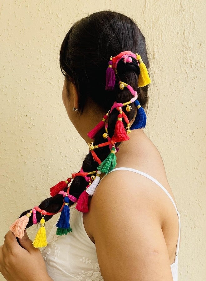 Zippy Flora Multicolor Rangoli Hair String with Tassels | Hairbraid for Navratri & Everyday Use |Choti | Colorful Thread Hair Accessories & Extensions for Ethnic Look | 1.5m Length - Image 1