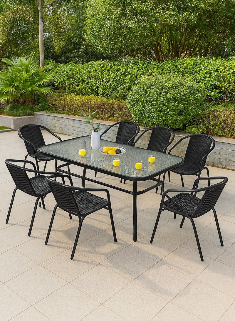 Harmony Home طقم طعام خارجي من هارموني هوم مكون من 9 قطع – طاولة فناء من بولي راتان و8 كراسي، أثاث شرفة وتراس - أسود - Image 1
