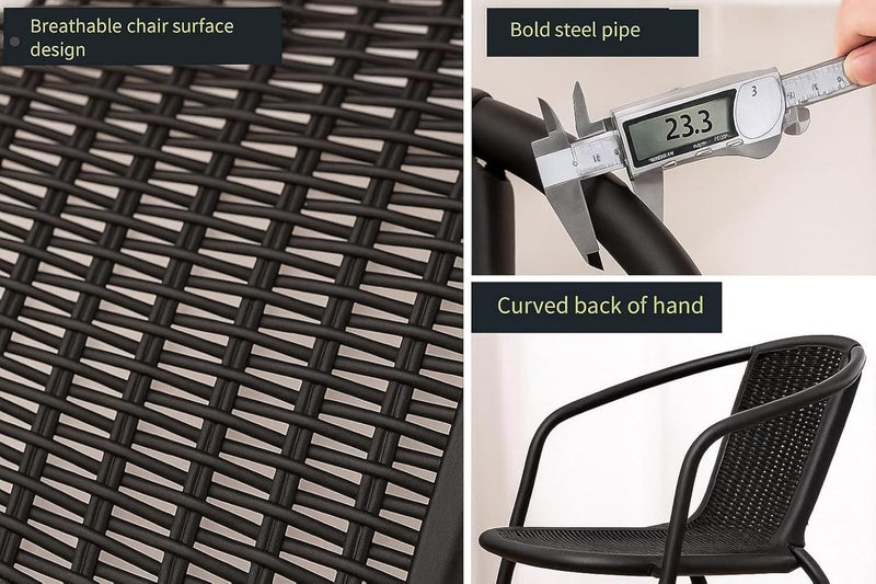 Harmony Home طقم طعام خارجي من هارموني هوم مكون من 9 قطع – طاولة فناء من بولي راتان و8 كراسي، أثاث شرفة وتراس - أسود - Image 3