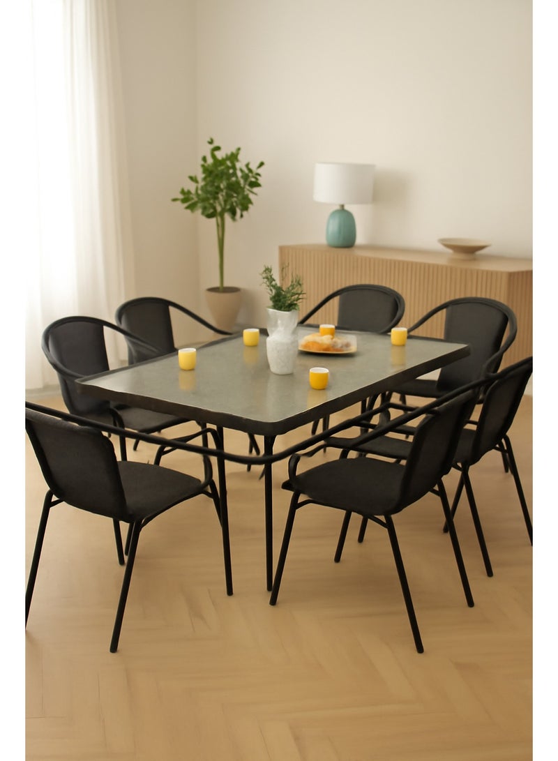 Harmony Home طقم طعام خارجي من هارموني هوم مكون من 9 قطع – طاولة فناء من بولي راتان و8 كراسي، أثاث شرفة وتراس - أسود - Image 4