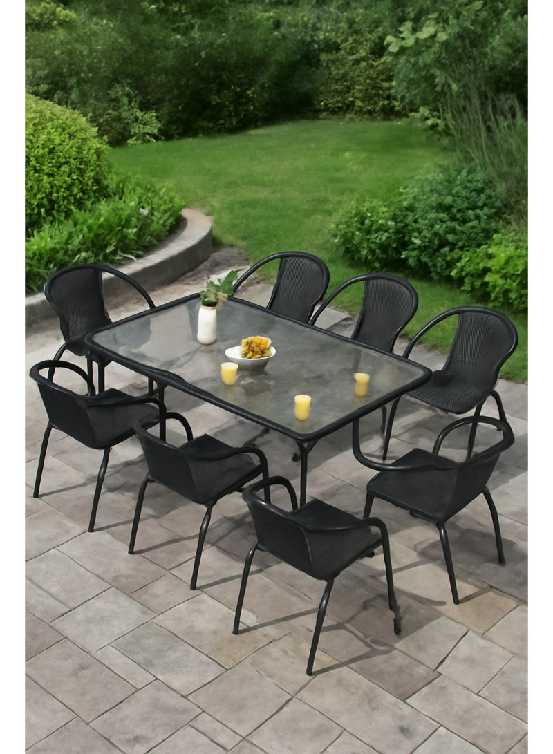 Harmony Home طقم طعام خارجي من هارموني هوم مكون من 9 قطع – طاولة فناء من بولي راتان و8 كراسي، أثاث شرفة وتراس - أسود - Image 5