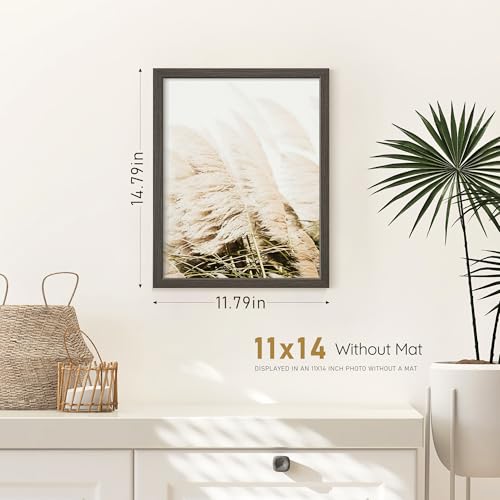 Fisnish 11x14 Picture Frame, Solid Wooden Picture Frames, Display 11x14 Photos without Mat, Horizontal or Vertical Wall Mounting, Smoked Wood Grain, 1 Pack - Image 3