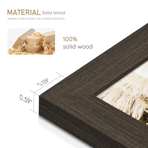Fisnish 11x14 Picture Frame, Solid Wooden Picture Frames, Display 11x14 Photos without Mat, Horizontal or Vertical Wall Mounting, Smoked Wood Grain, 1 Pack - Image 5