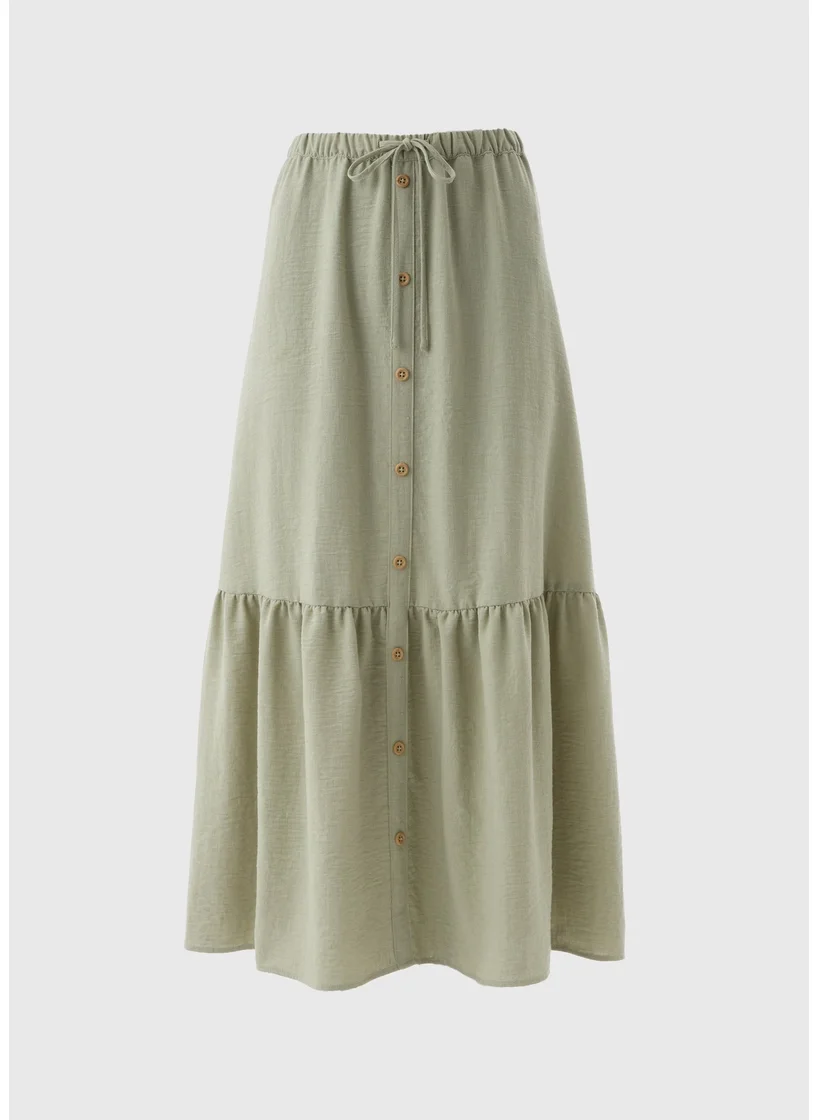 Matalan Sage Green Tiered Button Front Midaxi Skirt