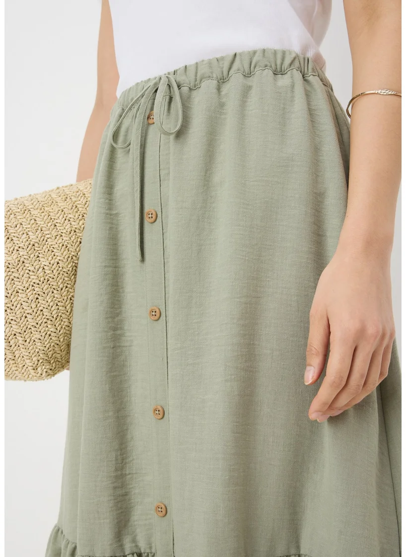 Matalan Sage Green Tiered Button Front Midaxi Skirt