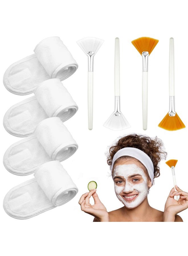 LAPOHI 4 Pack Adjustable Towel Headbands for Washing Face with 4 Pieces Fan Brushes, Facial Mask Brush and Spa Facial Headbands for Women and Grils Skincare Headband for Facial Esthetician Supplies - Image 1