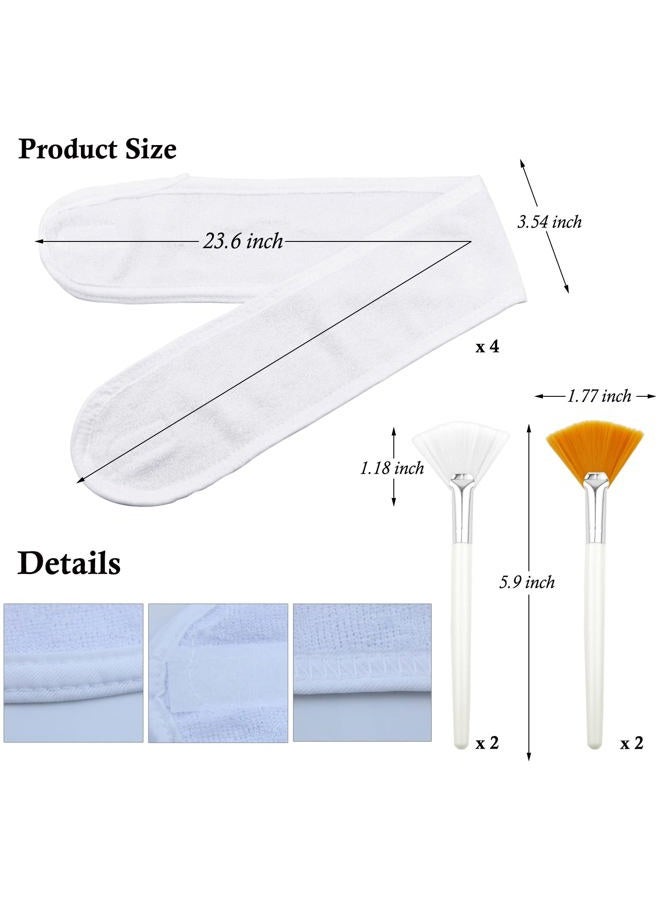 LAPOHI 4 Pack Adjustable Towel Headbands for Washing Face with 4 Pieces Fan Brushes, Facial Mask Brush and Spa Facial Headbands for Women and Grils Skincare Headband for Facial Esthetician Supplies - Image 3