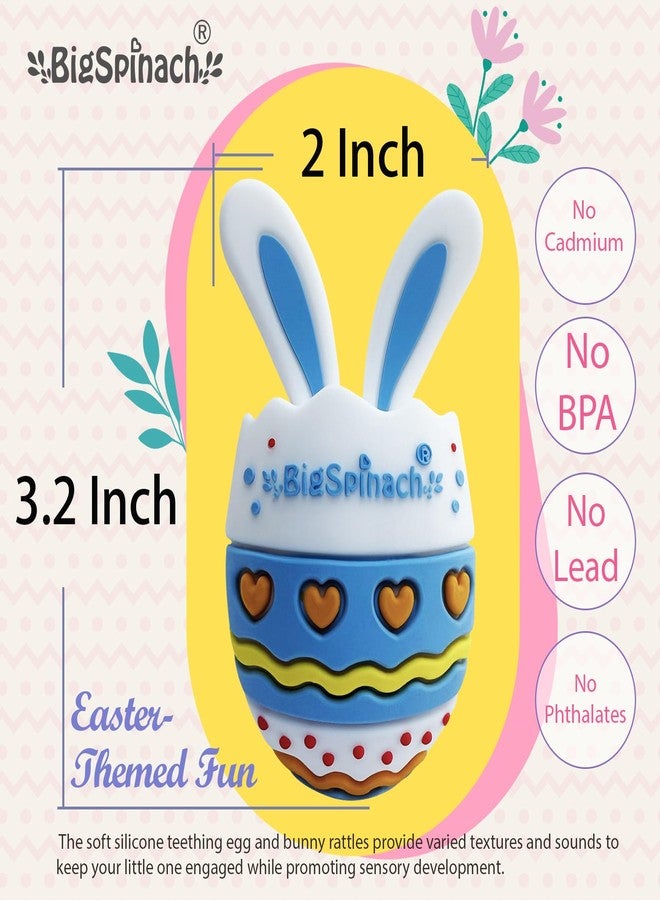 BIGSPINACH Easter Egg Baby Teether,Baby Teething Toy for Pain Relief,Silicone Bunny Rabbit Teether,Easter Gift for Babies,Sensory Toy for Boys & Girl (Blue) - Image 5