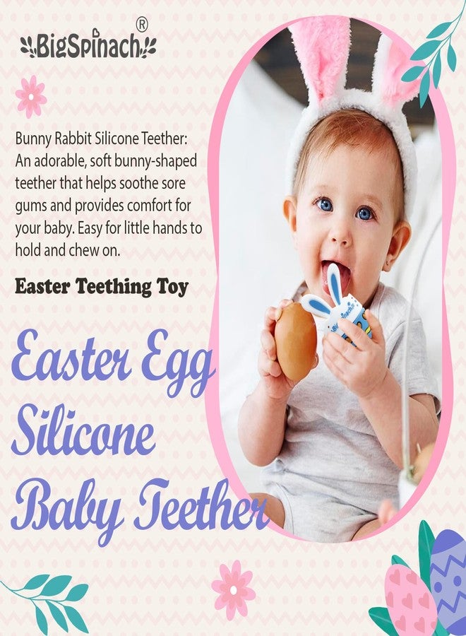 BIGSPINACH Easter Egg Baby Teether,Baby Teething Toy for Pain Relief,Silicone Bunny Rabbit Teether,Easter Gift for Babies,Sensory Toy for Boys & Girl (Blue) - Image 2