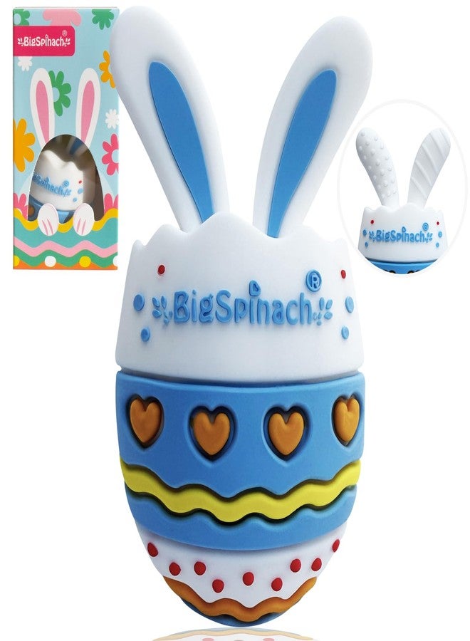 BIGSPINACH Easter Egg Baby Teether,Baby Teething Toy for Pain Relief,Silicone Bunny Rabbit Teether,Easter Gift for Babies,Sensory Toy for Boys & Girl (Blue) - Image 1