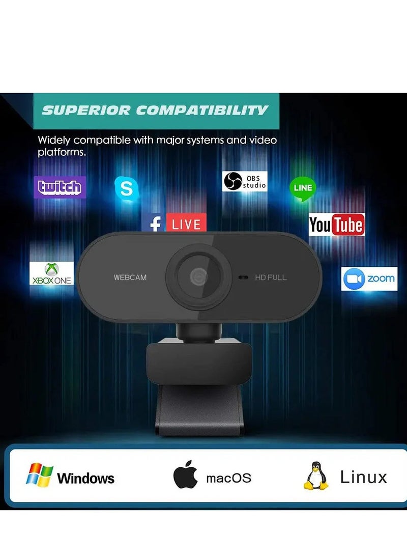 Generic - Q5 Full HD Webcam 1080p /30fps - 2.1MP , Wide-Angle Built-in Dual Noise Reduction Microphone , Plug and Play ,Live Streaming Video Conference Webcam for PC/Laptop/Android TV Box/Android | Black - Image 1