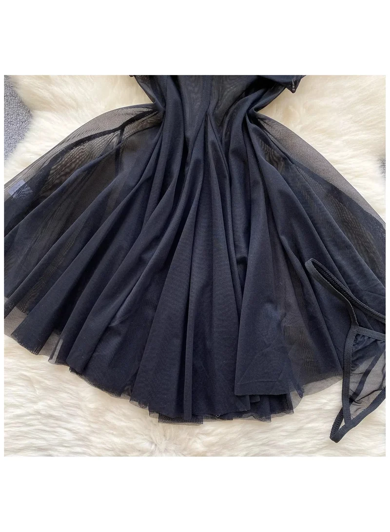 Caprisious Short Evening Dress with Pleats and Floral Detail Nightgown Sleepwear for Women