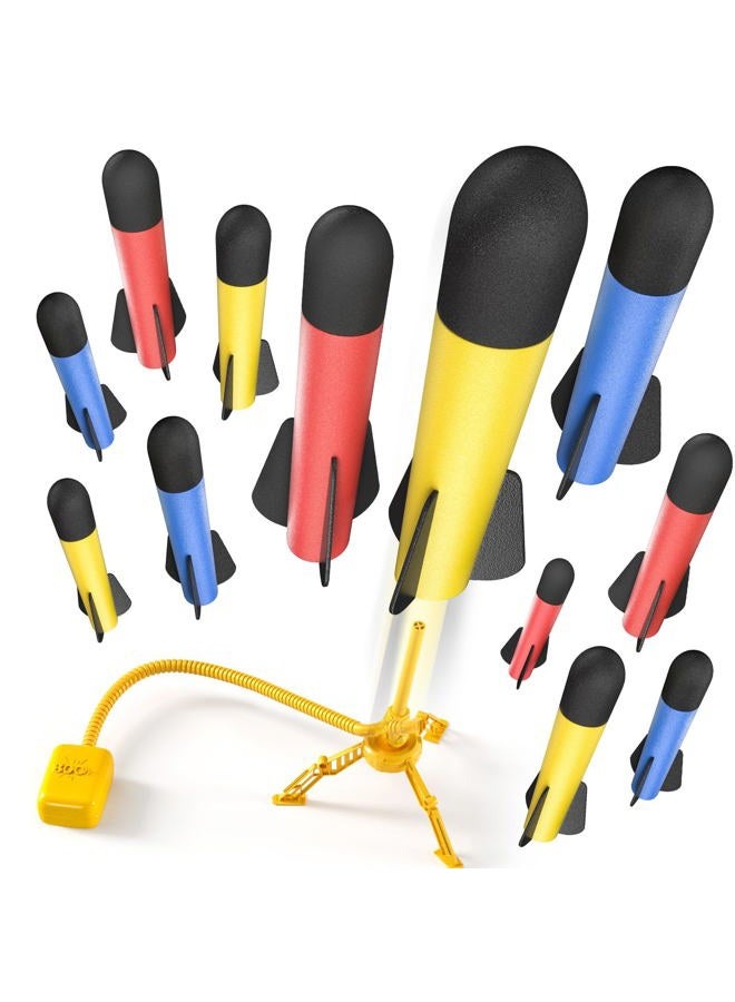 TEMI Rocket Launcher for Kids, 12 Foam Rockets & Stomp Launcher Pad, Launch up to 100+ft, Kids Outdoor Toys, Age 3-8 - Image 1