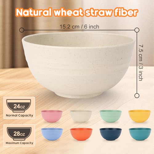 UUGLAM Unbreakable Cereal Bowls Set of 8, 26 Oz Wheat Straw Bowl Sets, Microwave & Dishwasher Safe Bowls for Kitchen, Reusable Plastic Bowl for Soup, Salad, Rice, Snack, BPA Free, Multicolor - Image 2