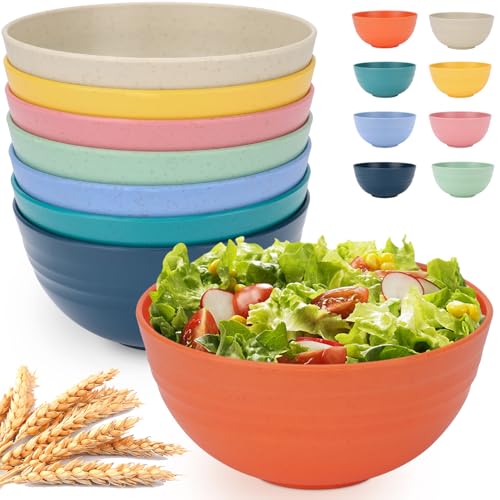 UUGLAM Unbreakable Cereal Bowls Set of 8, 26 Oz Wheat Straw Bowl Sets, Microwave & Dishwasher Safe Bowls for Kitchen, Reusable Plastic Bowl for Soup, Salad, Rice, Snack, BPA Free, Multicolor - Image 1