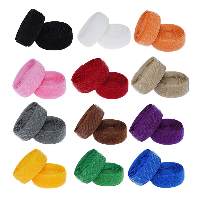 IHKFILAN Filan 12 Colors 24 Yards Sew On Hook and Loop Tape Fastening Nylon Fabric Tape with Non-Adhesive for DIY Craft Interlocking Tape Sewing Fasteners (3/4'' Wide, 1 Yard Hook + 1 Yard Loop) for Each Color - Image 1