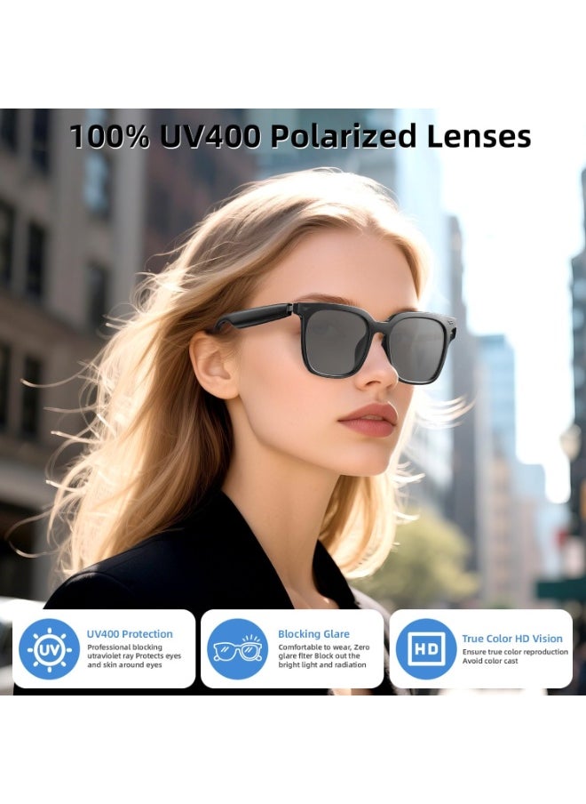 HYUNDAI Smart Glasses, AI Bluetooth Glasses with Speaker, 144 Languages & Accents Real Time Translation, UV Protection AI Glasses with Bluetooth 5.4, Smart Sunglasses for Men & Woman (Noble Black)  - Image 4