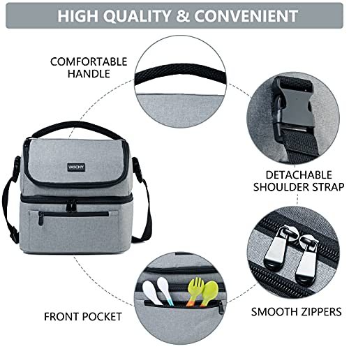 VASCHY Lunch Bag, Insulated Lunch Box Leak-proof Cooler Bag in Dual Compartment Lunch Tote for Men, Women, 14 Cans (Gray) - Image 4