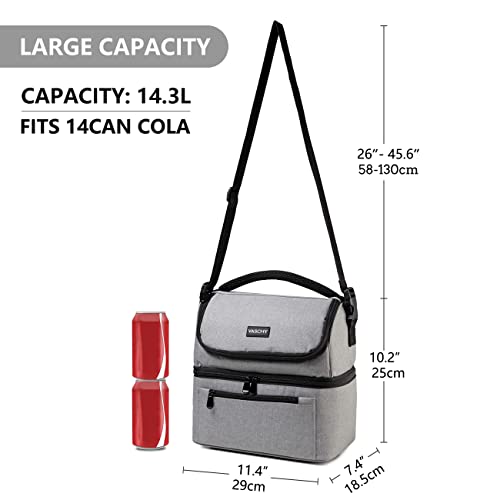 VASCHY Lunch Bag, Insulated Lunch Box Leak-proof Cooler Bag in Dual Compartment Lunch Tote for Men, Women, 14 Cans (Gray) - Image 3