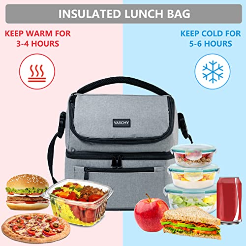 VASCHY Lunch Bag, Insulated Lunch Box Leak-proof Cooler Bag in Dual Compartment Lunch Tote for Men, Women, 14 Cans (Gray) - Image 5
