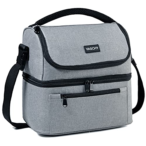 VASCHY Lunch Bag, Insulated Lunch Box Leak-proof Cooler Bag in Dual Compartment Lunch Tote for Men, Women, 14 Cans (Gray) - Image 1