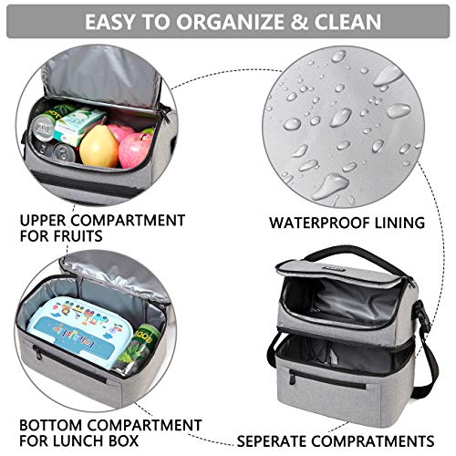 VASCHY Lunch Bag, Insulated Lunch Box Leak-proof Cooler Bag in Dual Compartment Lunch Tote for Men, Women, 14 Cans (Gray) - Image 2