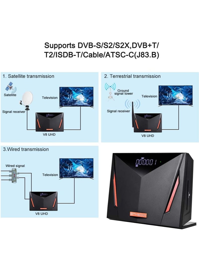 جي تي ميديا - جهاز استقبال الأقمار الصناعية الرقمي V8 UHD 4K فائق الدقة، صندوق تلفزيون ذكي، جهاز فك تشفير FTA H.265 TV Sat - Image 1